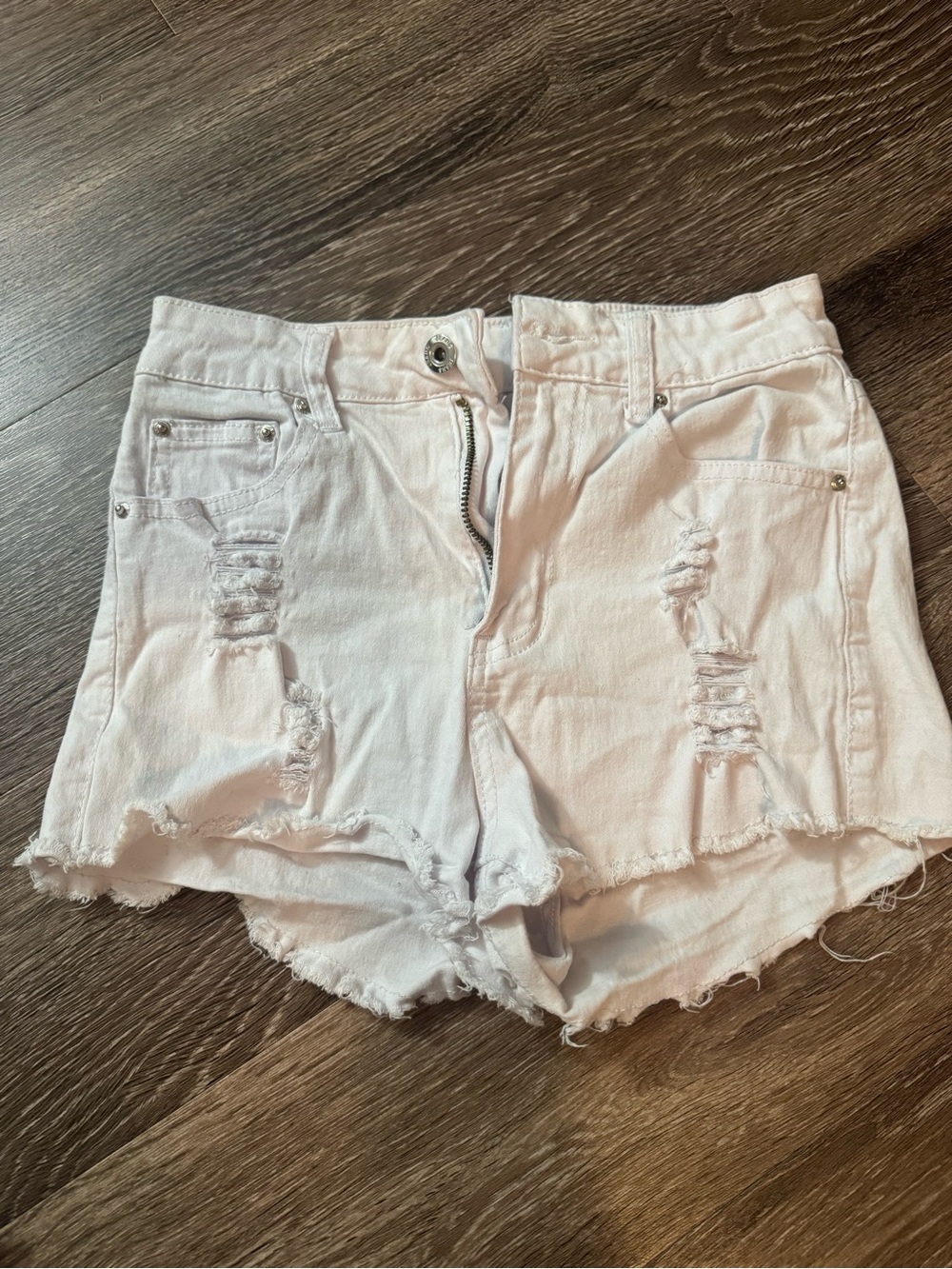 SHEIN White Distressed High-Rise Denim Shorts